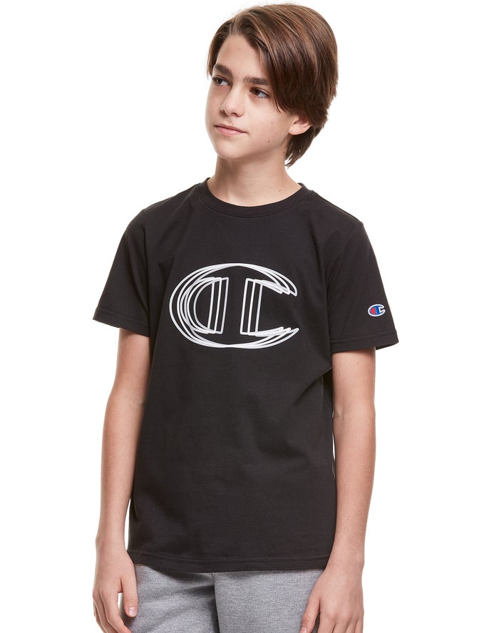 Champion Boys T-Shirt NZ - Vibrating C Logo Black ( 9731-ZOVNH )